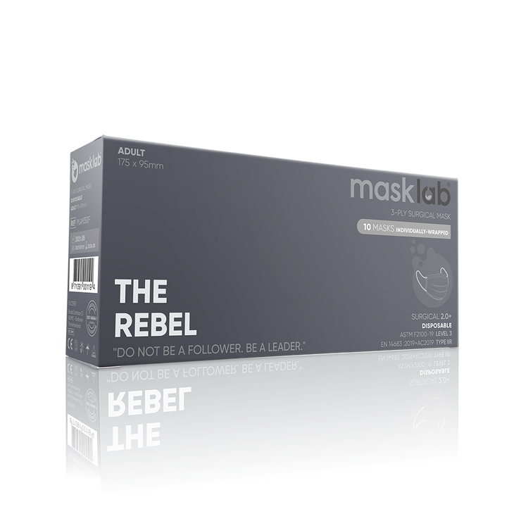 THE REBEL Adult 3-ply Surgical Mask 2.0+ (Box of 10, Individually-wrapped)